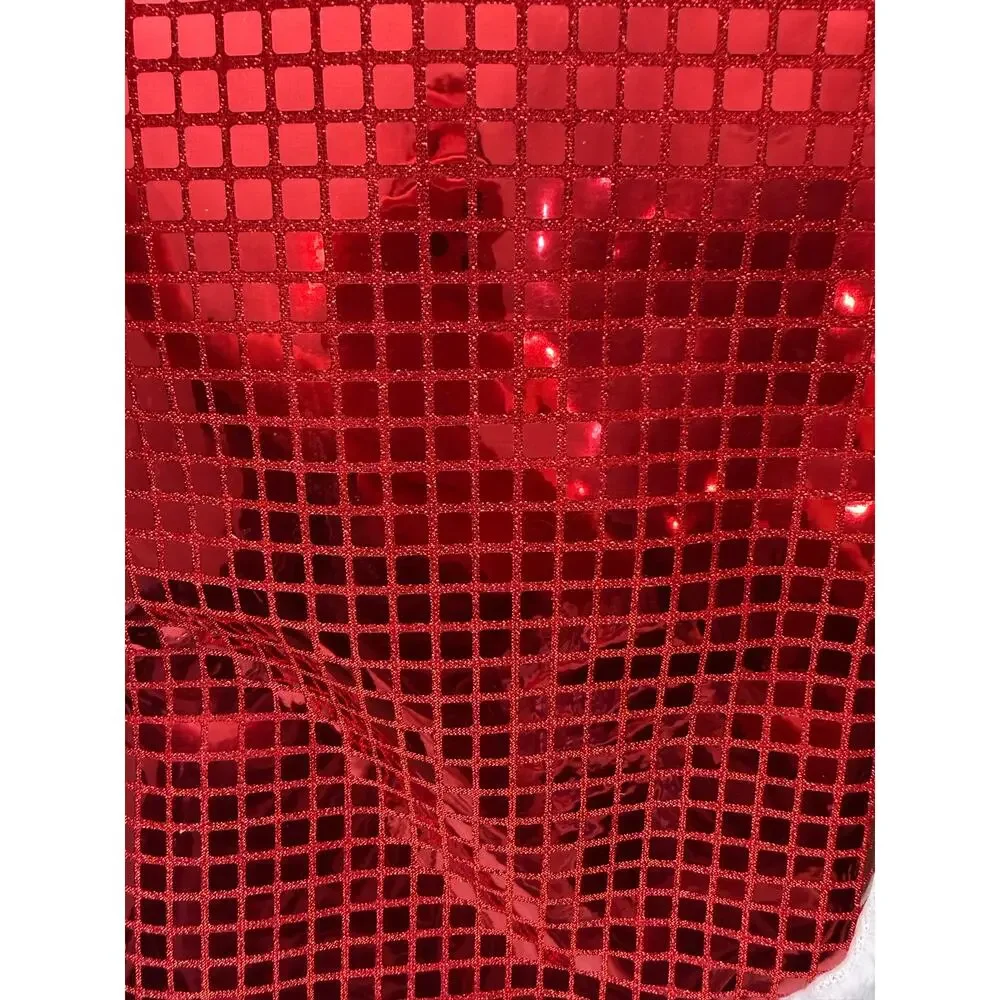New Red Mirror Tile Christmas Tree Skirt 38” White Faux Fur Holiday Decor